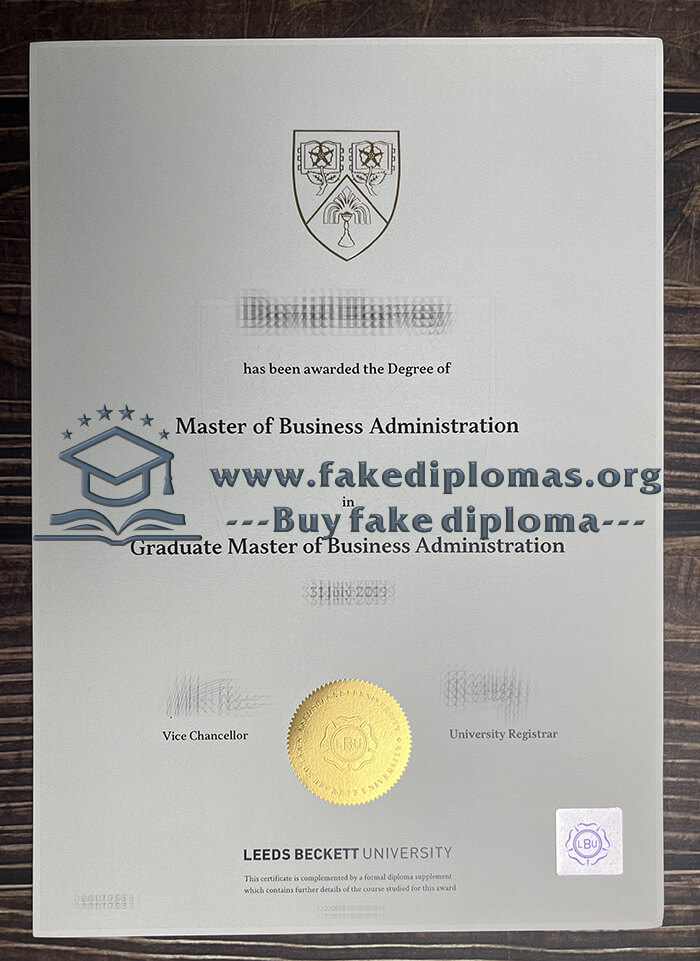 Fake Leeds Beckett University diploma.