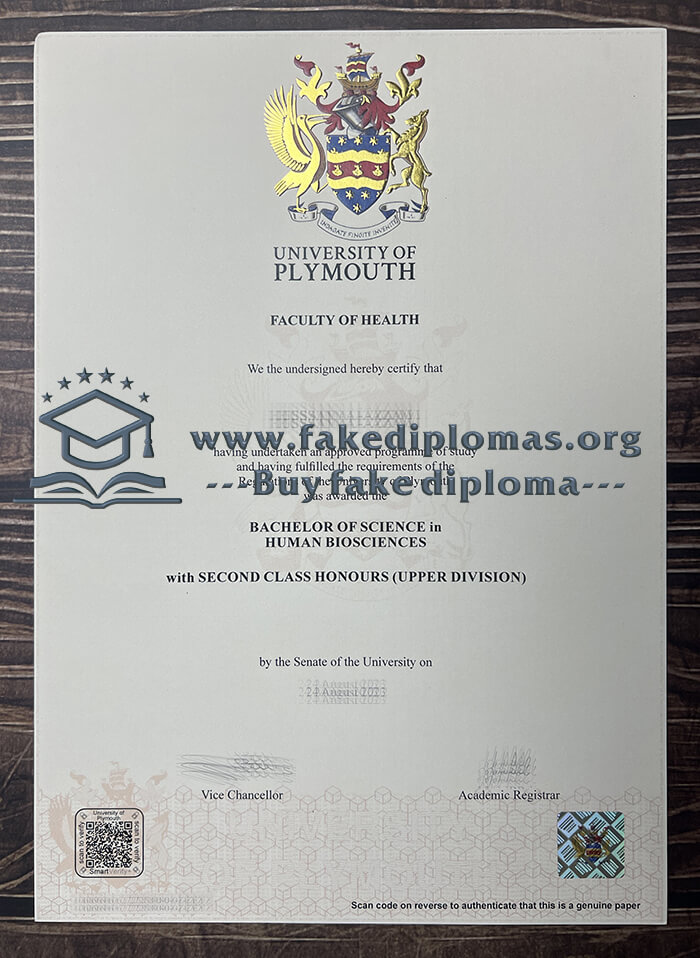 Buy University of Plymouth fake diploma.