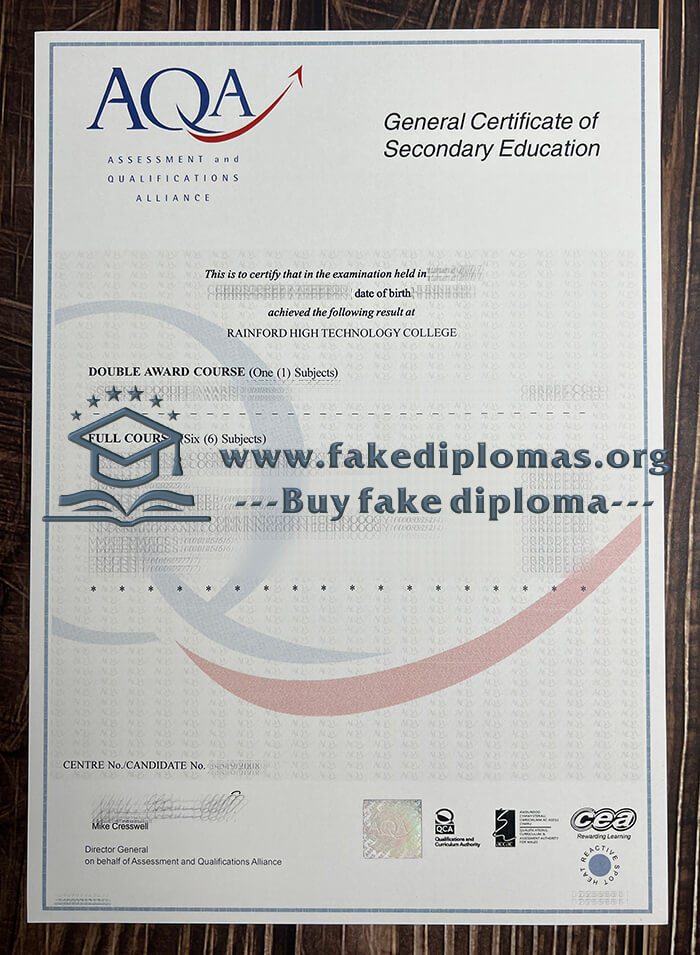 Buy Assessment and Qualifications Alliance fake diploma.