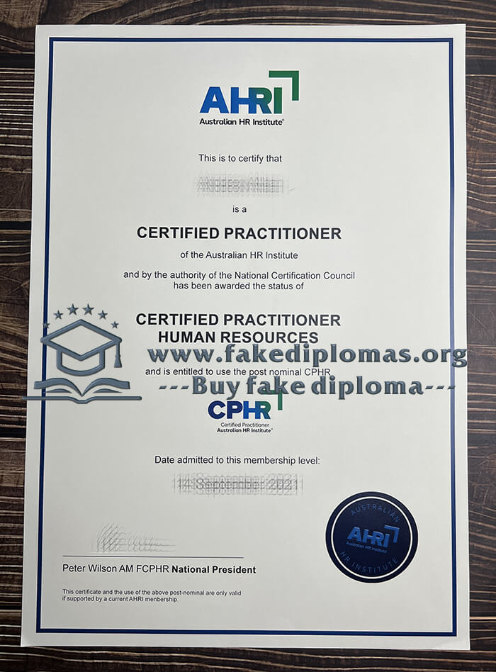 Buy Australian HR Institute fake diploma, Fake AHRI certificate.