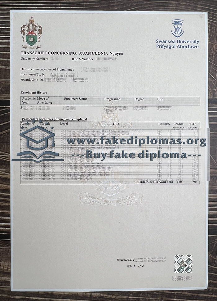 Buy Swansea University fake diploma, Fake Swansea University certificate.