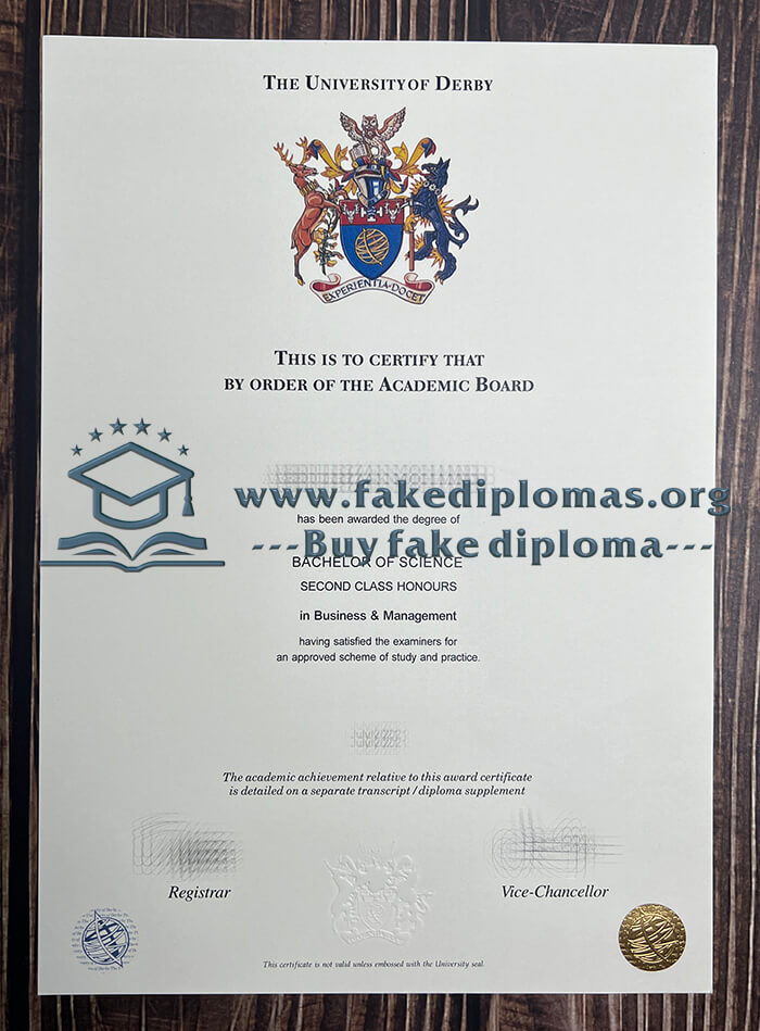 Buy University of Derby fake diploma, Fake degree online, Make certificate.