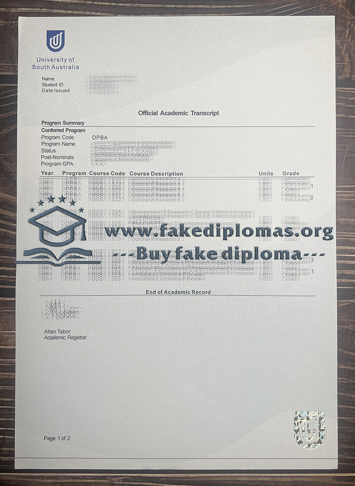Buy University of South Australia fake transcript, Fake UniSA certificate online.