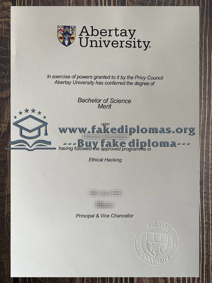 Buy Abertay University fake diploma, Fake Abertay University degree.