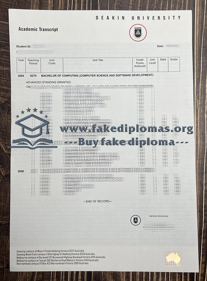 Buy Deakin University fake diploma, Fake Deakin University transcript.