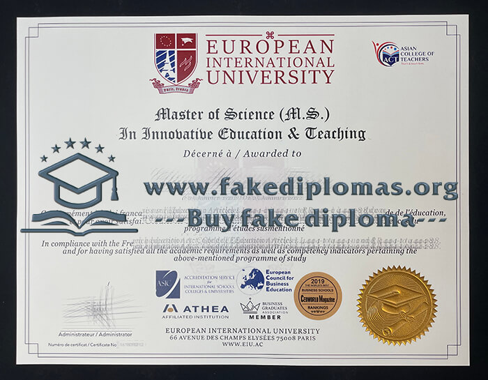 Buy European International University fake diploma, Fake EIU degree.