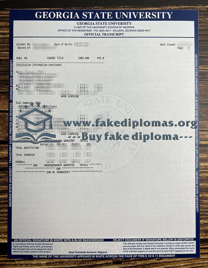 Buy Georgia State University fake diploma, Fake GSU degree online.