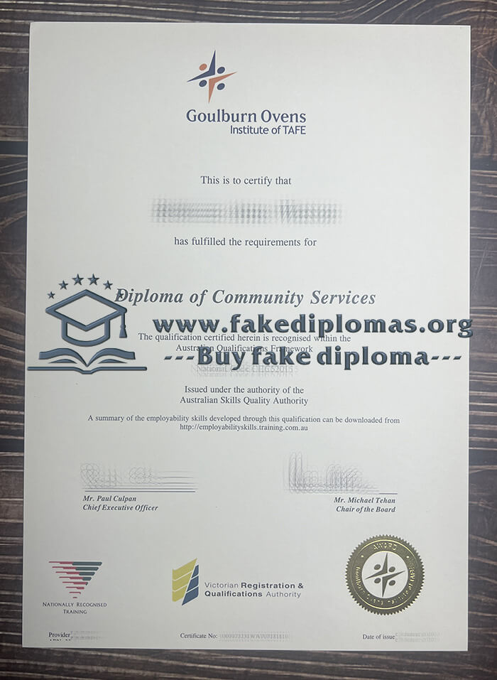 Buy Goulburn Ovens Institute of TAFE fake certificate.