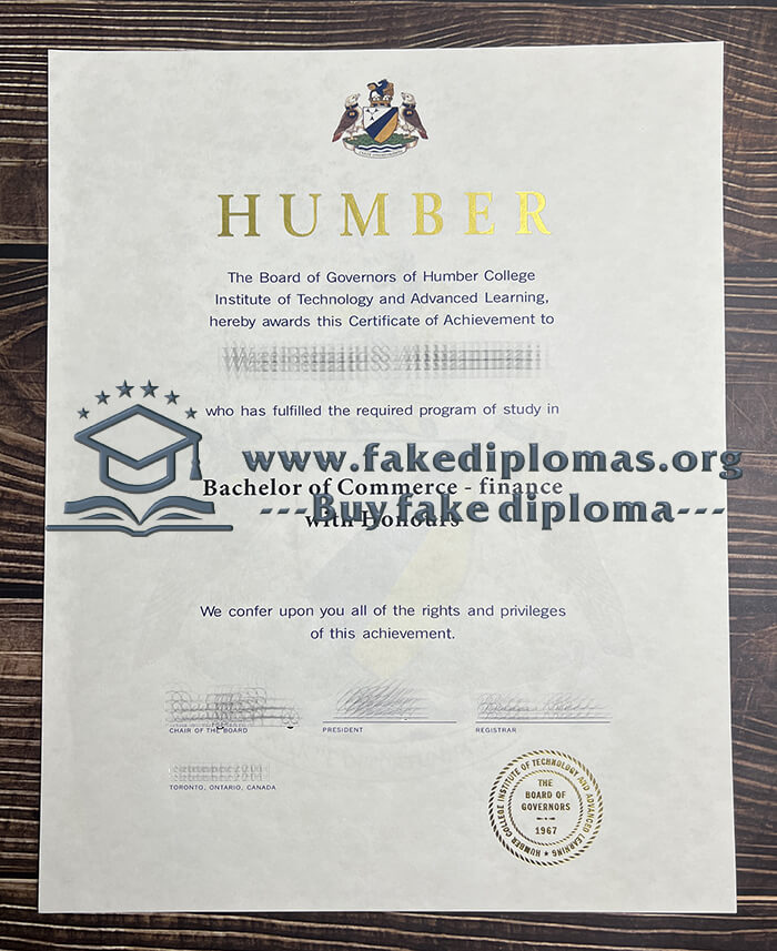 Buy Humber College fake diploma, Fake Humber College degree.