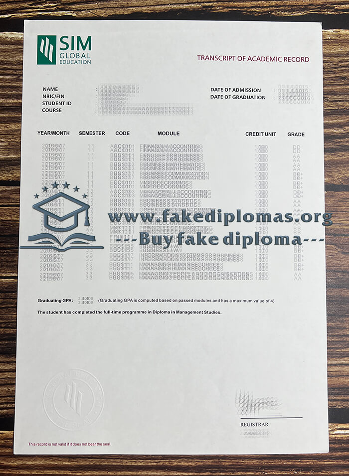 Buy SIM Global Education fake degree, Fake SIM Global Education transcript.