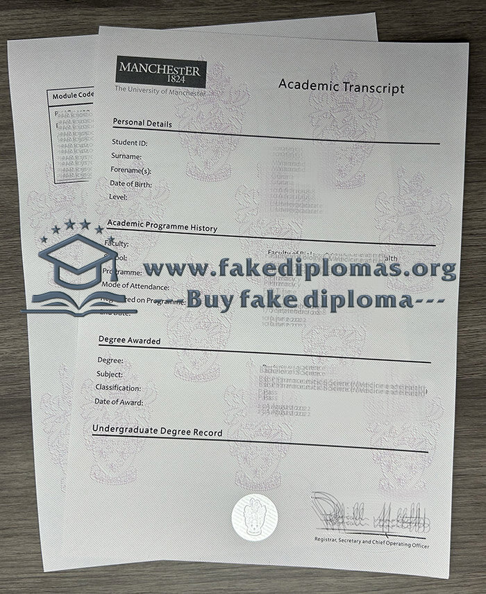 Buy University of Manchester fake transcript, Fake University of Manchester degree.