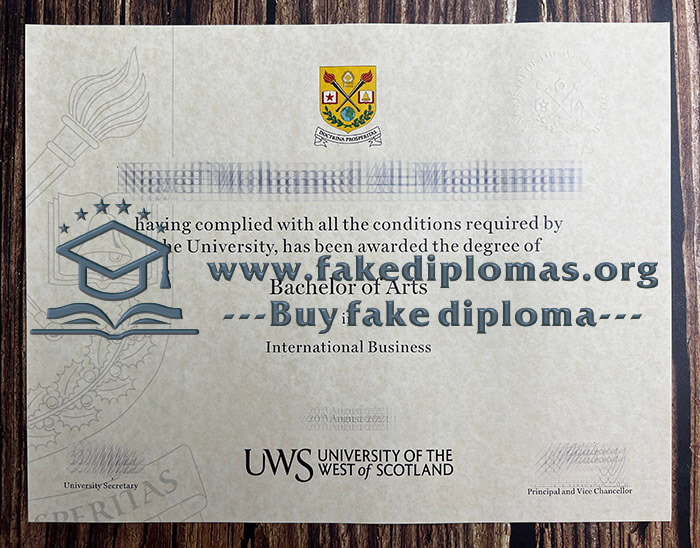 Buy University of the West of Scotland fake diploma.