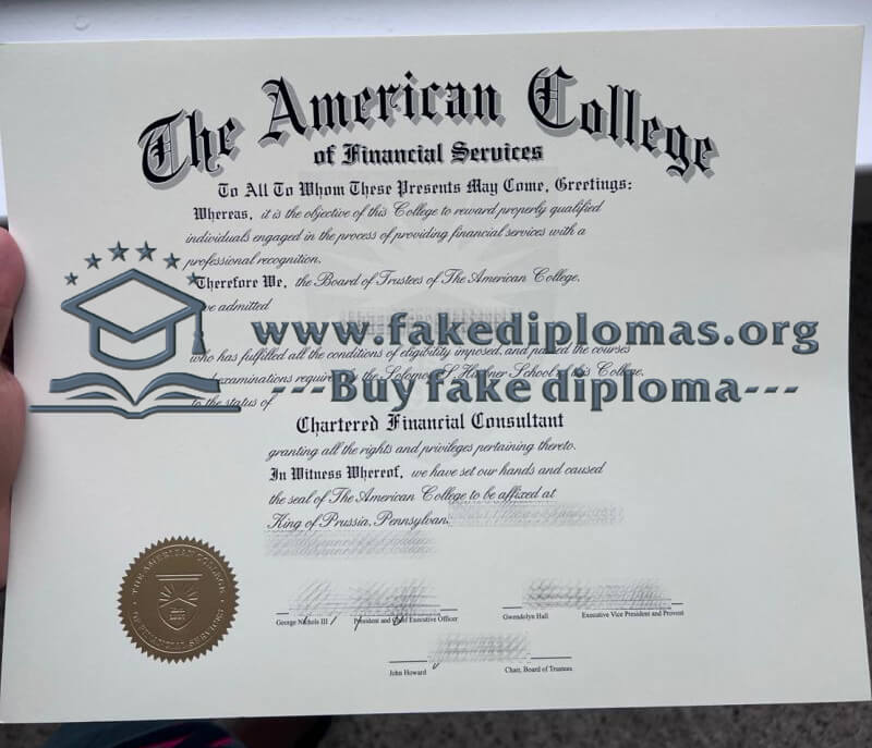 Buy American College of Financial Services fake diploma.