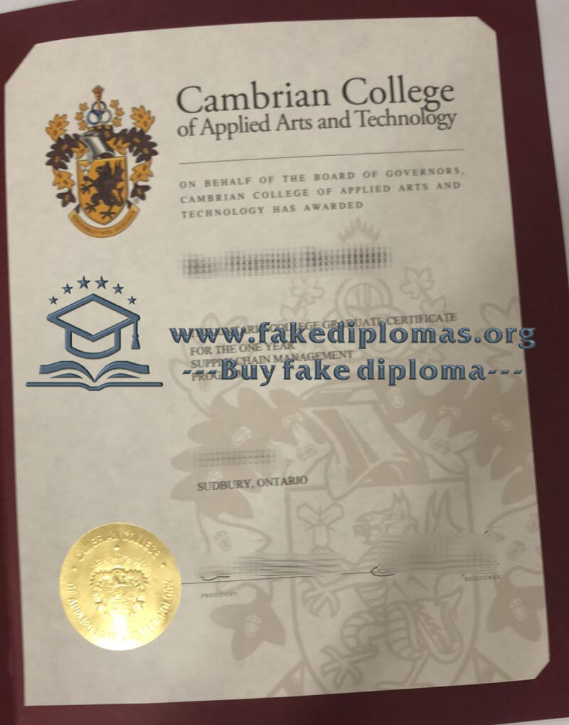 Buy Cambrian College fake diploma, Fake Cambrian College certificate.