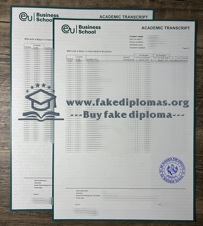 Buy EU Business School fake transcript, Fake EU Business School degree.