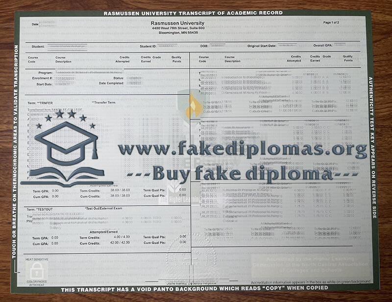 Buy Rasmussen University fake transcript, Fake Rasmussen University diploma.