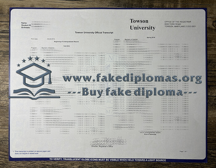 Buy Towson University fake diploma, Fake TU transcript.