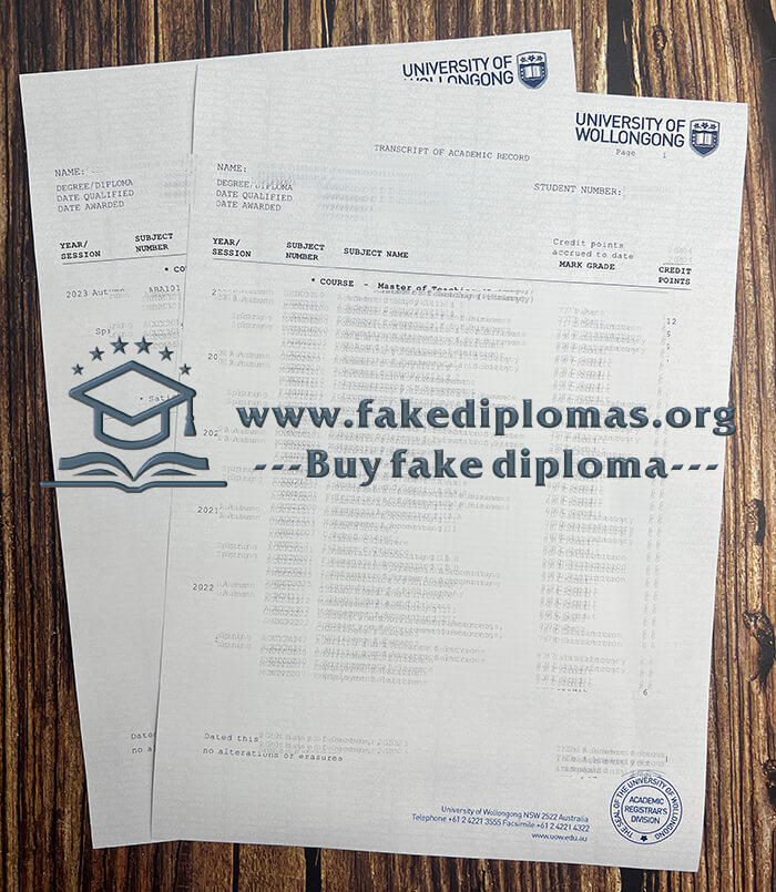 Buy University of Wollongong fake transcript, Fake UOW transcript.