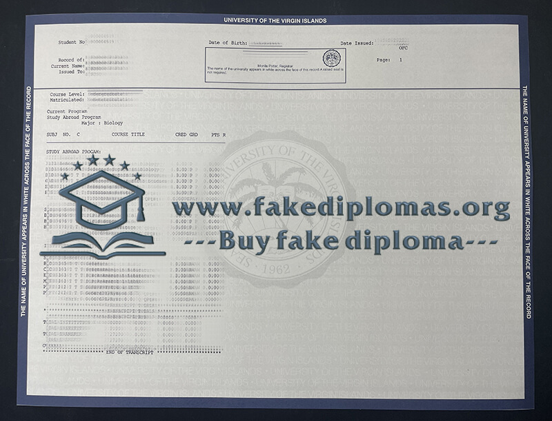 Buy University of the Virgin Islands fake transcript, Fake UVI diploma.