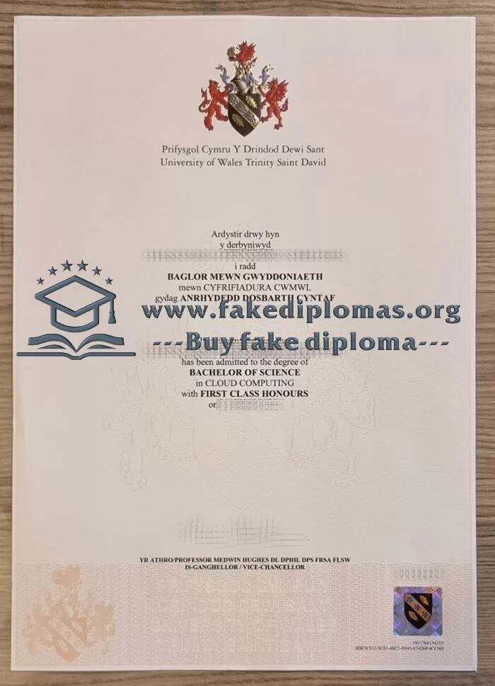 Buy University of Wales Trinity Saint David fake diploma.