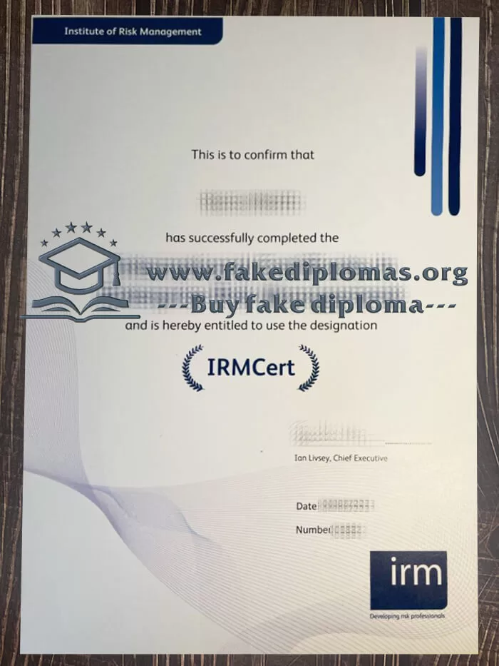 Buy a IRM International fake certificate.