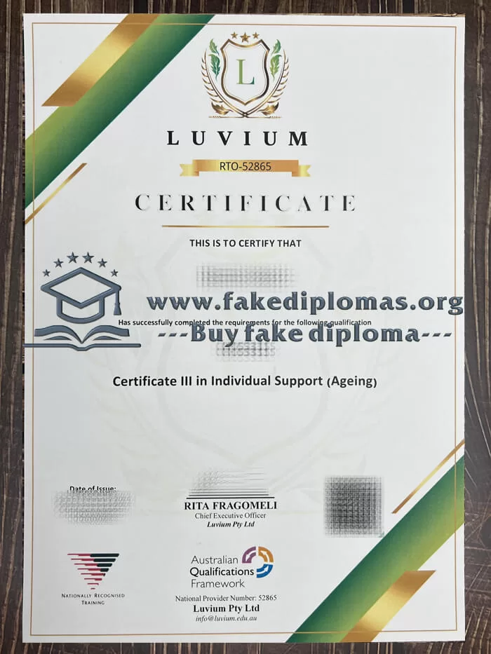 Buy a Luvium Pty Ltd fake certificate online.