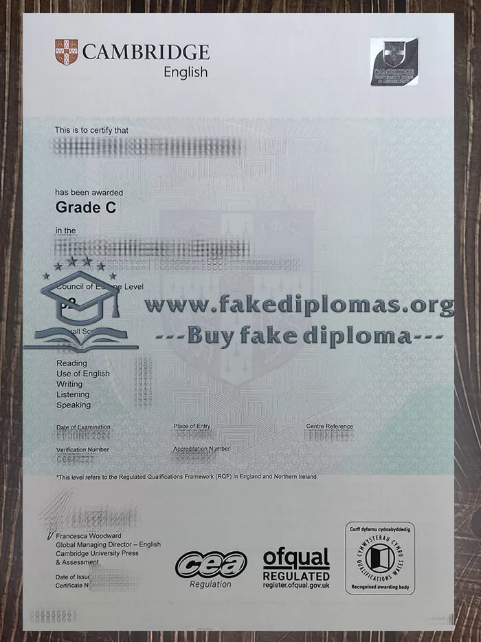 Buy a Cambridge B2 English language fake certificate.